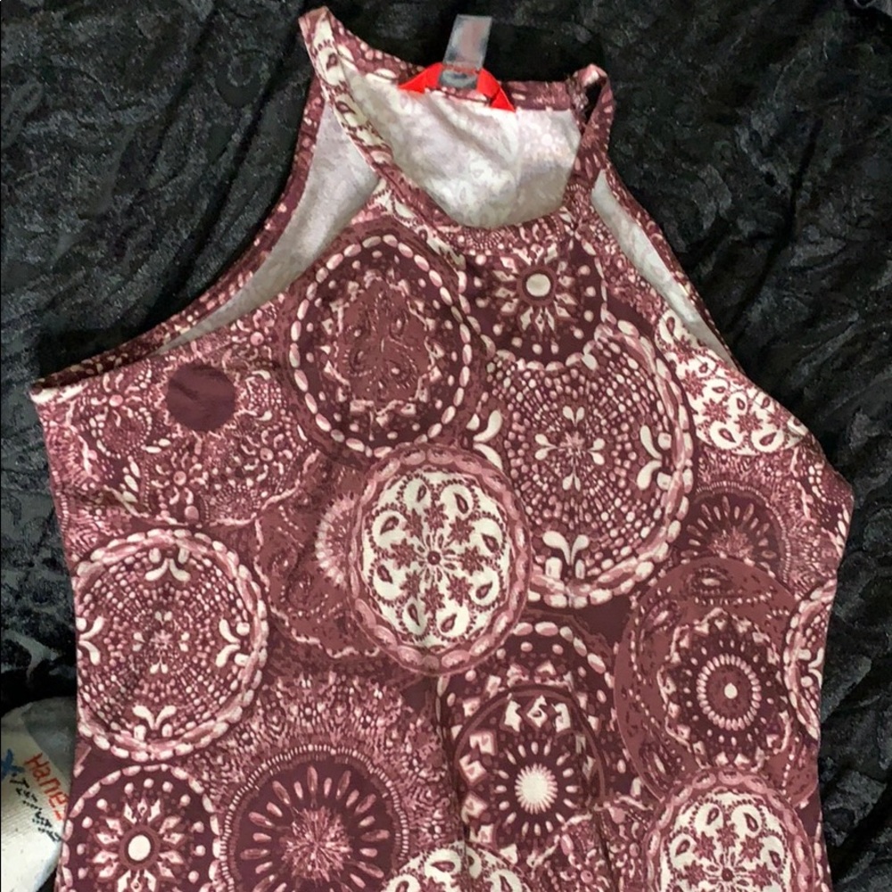 Burgundy and white pattern dress
